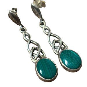 Sterling Silver 925 Malachite Celtic Drop Earrings
